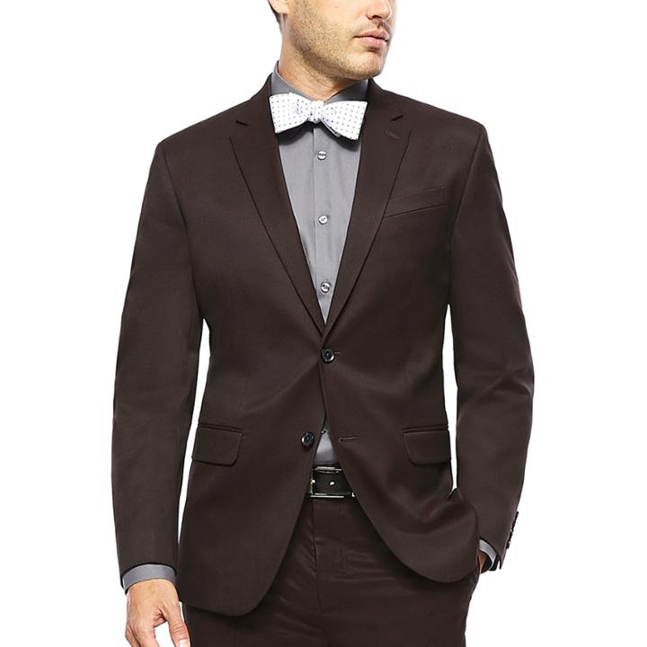 Jf J. Ferrar Burgundy Twill Suit Jacket - Slim Fit