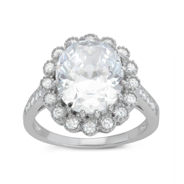 Diamonart Womens 6 Ct.t.w. White Cubic Zirconia Sterling Silver Cocktail Ring
