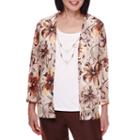 Alfred Dunner 3/4-sleeve Leaf-print Layered Top With Necklace