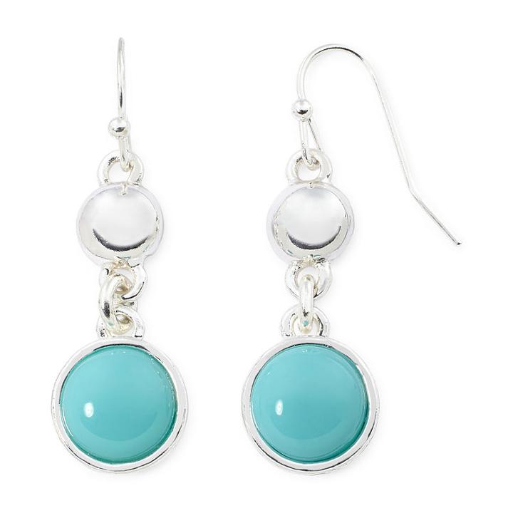 Liz Claiborne Aqua Stone Silver-tone Double-drop Earrings