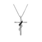 White And Color-enhanced Black Diamond-accent Sterling Silver Cross Pendant Necklace