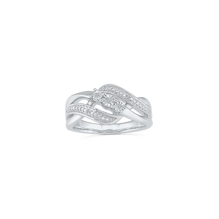 Womens Diamond Accent White Diamond Sterling Silver Crossover Ring