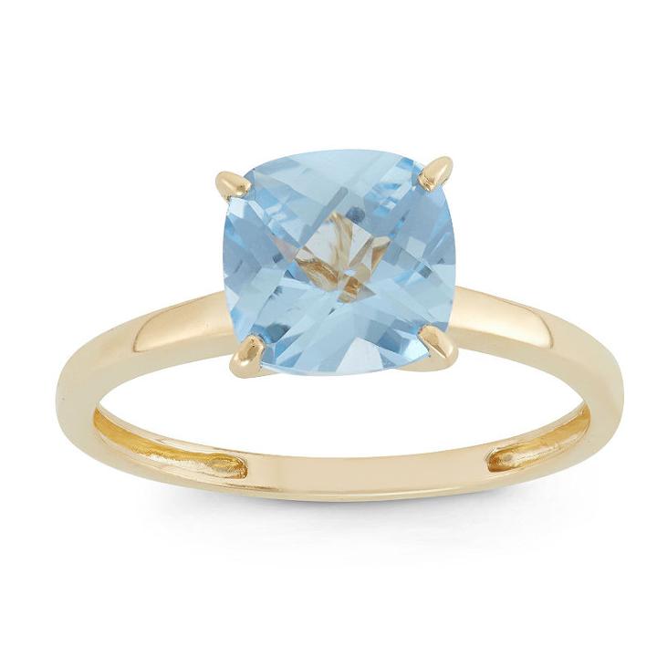 Womens Aquamarine Blue 10k Gold Square Cocktail Ring