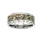 Mens Simulated Green Opal Stainless Steel Wedding Band