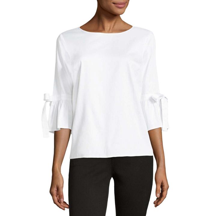 Liz Claiborne 3/4 Tie Sleeve Scoop Neck Woven Blouse