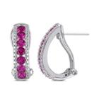 Lab-created Ruby Sterling Silver Hoop Earrings