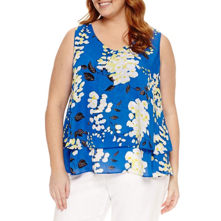 Liz Claiborne Sleeveless V Neck Woven Blouse-plus