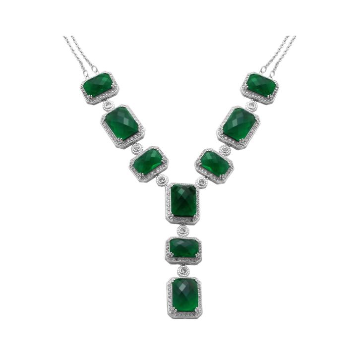 Alexandra Gem Green Crystal Y Necklace Sterling Silver