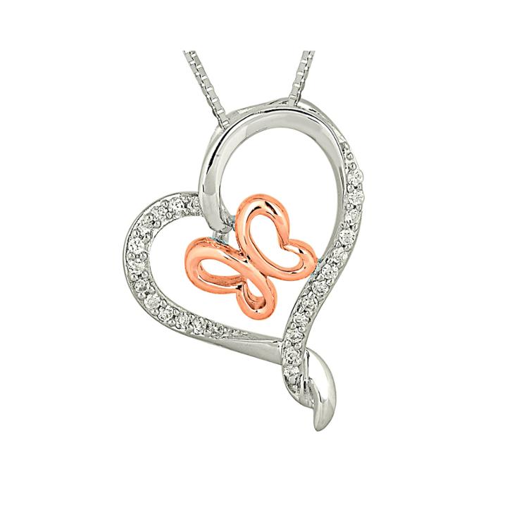 1/6 Ct. T.w. Diamond Heart And Butterfly Pendant Necklace