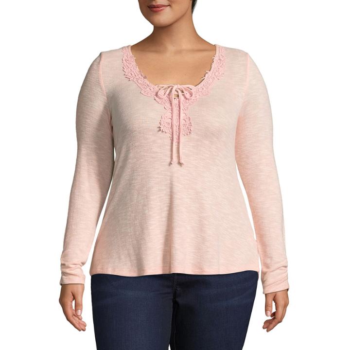 Self Esteem Long Sleeve V Neck Knit Blouse-juniors Plus