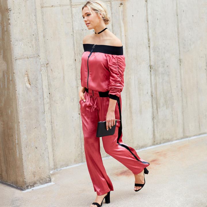 Project Runway Off Shoulder Bomber Jacket