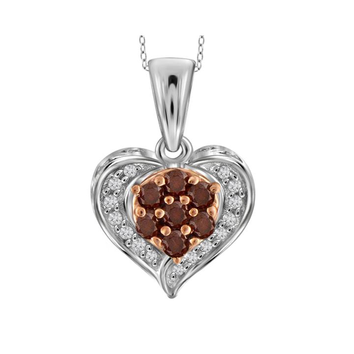 1/4 Ct. T.w. White & Color-enhanced Red Diamond Sterling Silver Heart Pendant