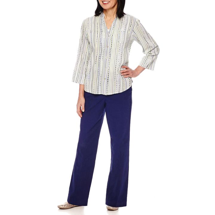 Alfred Dunner Cable Beach 3/4 Sleeve Button-front Shirt