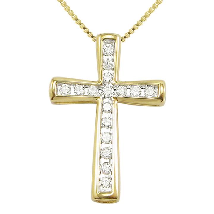 Ct. T.w. Diamond 10k Yellow Gold Cross Pendant Necklace