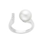 Cultured Freshwater Pearl And Genuine White Topaz Sterling Silver Open Ring