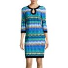 Studio 1 3/4-sleeve Keyhole Chevron Shift Dress