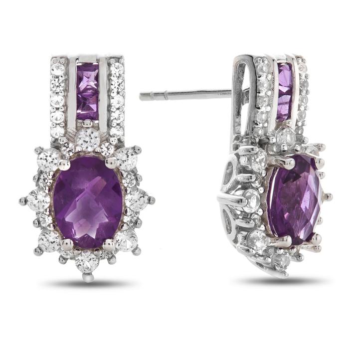 Genuine Amethyst & Lab Created White Sapphire Sterling Silver Earrings