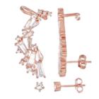 Lab Created White Sapphire 14k Rose Gold Over Silver Rectangular Ear Cuffs