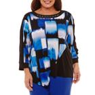 Alfred Dunner High Roller Asymmetrical Boxes T-shirt- Plus