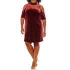 Worthington Short Sleeve Cold Shoulder Shift Dress-plus