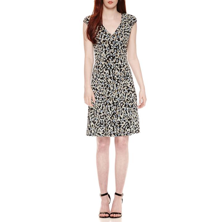 London Style Short Sleeve Pattern Fit & Flare Dress