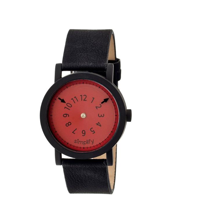 Simplify Unisex The 2300 Red Dial Leather-band Watch Sim2304