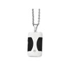Mens Cubic Zirconia Stainless Steel & Leather Reversible Pendant