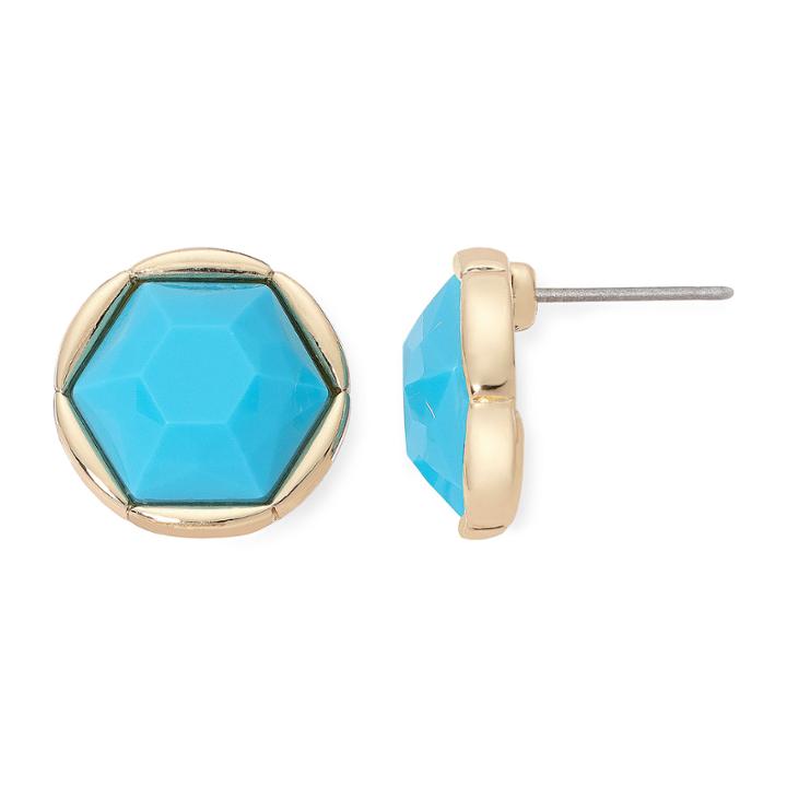Monet Gold-tone Aqua Stud Earrings