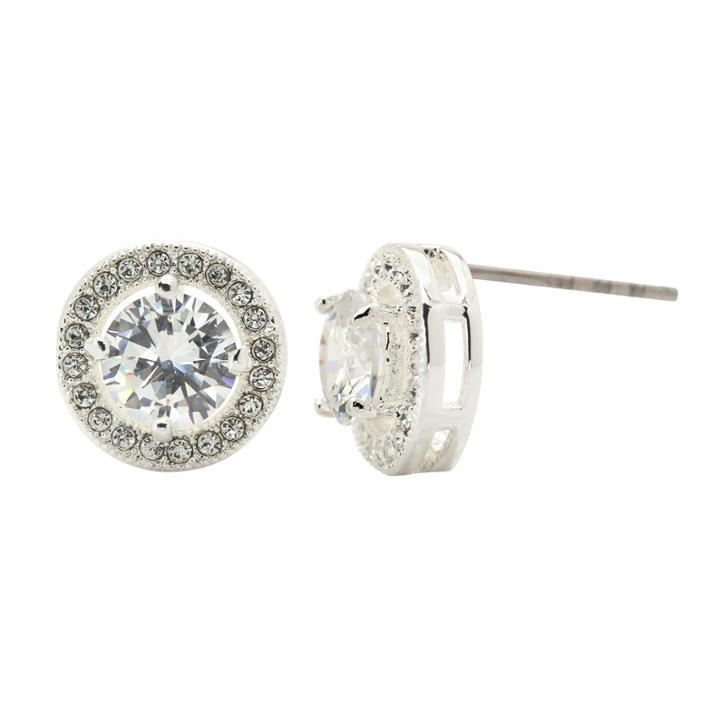 Sparkle Allure Round Clear Silver Over Brass Stud Earrings