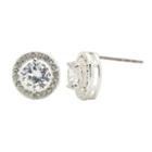 Sparkle Allure Round Clear Silver Over Brass Stud Earrings