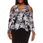 By & By Long Sleeve V Neck Chiffon Blouse-juniors Plus