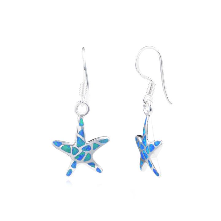 Lab-created Opal Sterling Silver Starfish Dangle Earrings
