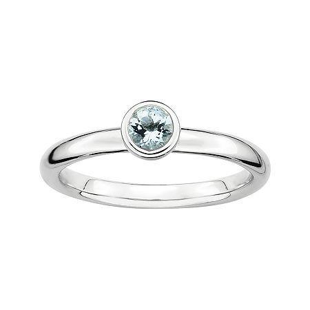 Personally Stackable 4mm Round Genuine Aquamarine Ring