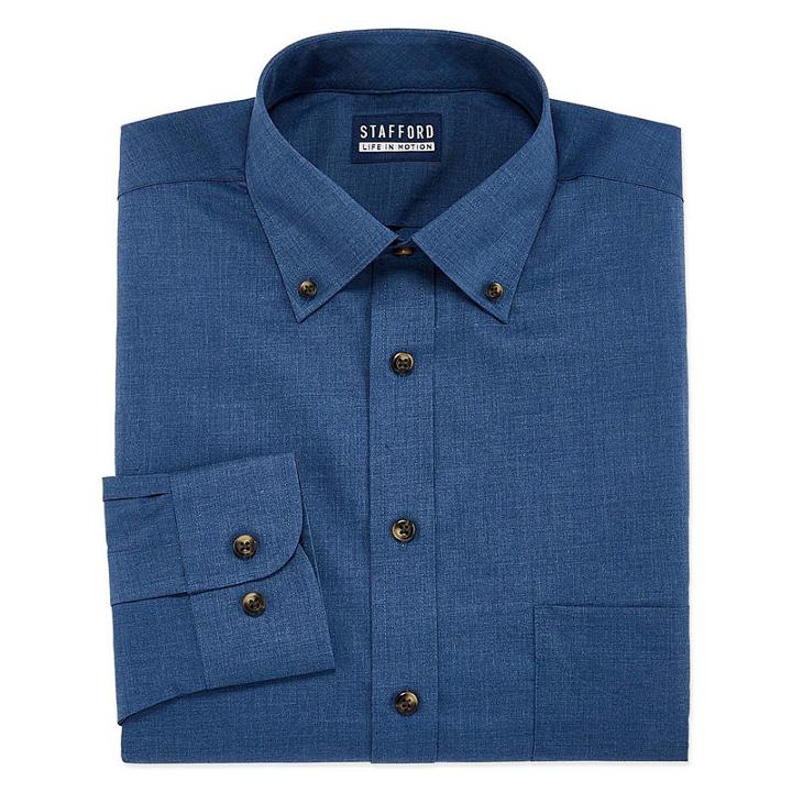 Stafford Chambray Stretch Easy-care Broadcloth Long Sleeve Broadcloth Pattern Dress Shirt
