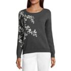 Liz Claiborne Long Sleeve Scoop Neck Floral Pullover Sweater