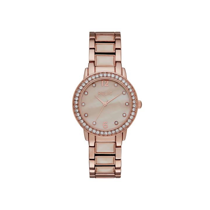 Relic Womens Crystal Rose-tone Bracelet Watch