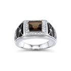 Mens Genuine Smoky Quartz And Diamond-accent Sterling Silver Comfort Fit Ring