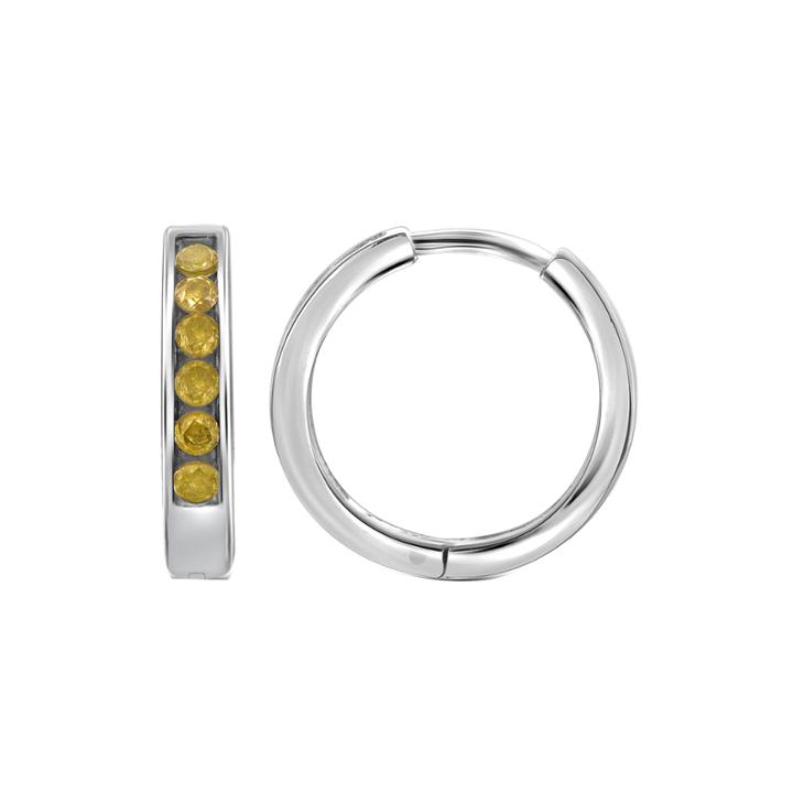 1/4 Ct. T.w. Color-enhanced Yellow Diamond Sterling Silver Hoop Earrings