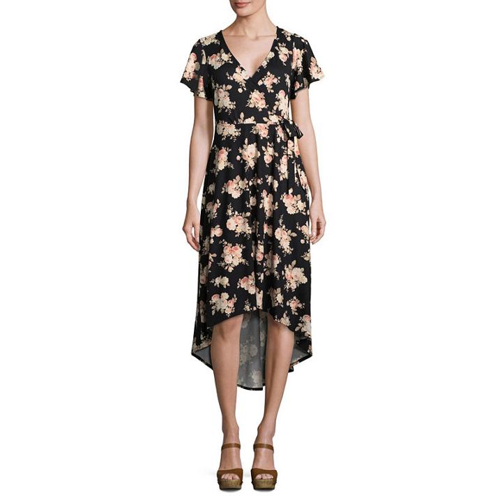 By & By Short Sleeve Floral Fit & Flare Dress-juniors