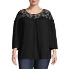 Worthington 3/4 Sleeve Lace Woven Blouse - Plus