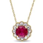 Womens 17 Inch Red Lab Created Ruby 10k Yellow Gold Pendant Necklace