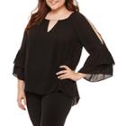 By & By 3/4 Sleeve V Neck Crepe Ruffled Blouse-juniors
