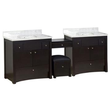 93.25-in. W Floor Mount Distressed Antique Walnutvanity Set For 1 Hole Drilling Bianca Carara Top White Um Sink
