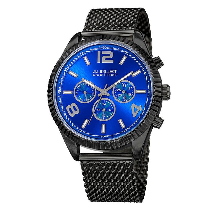 August Steiner Mens Black Strap Watch-as-8196bkbu