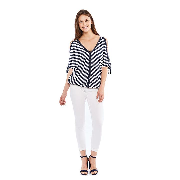 Skyes The Limit St. Barths Cold Shoulder Lace Trim Top- Plus