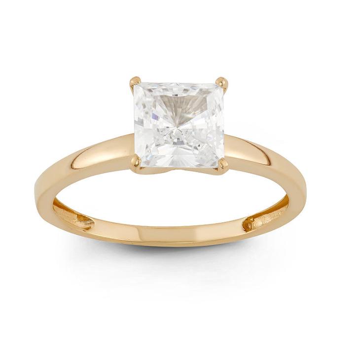Womens 1 3/4 Ct. T.w. Lab Created Princess White Cubic Zirconia 10k Gold Engagement Ring