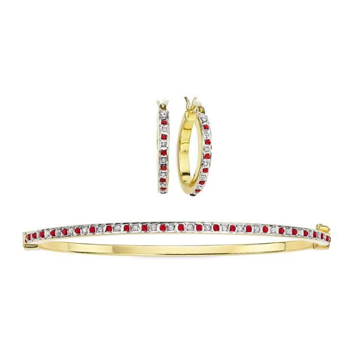 2-pc. Lead Glass-filled Ruby & Diamond Accent Hoop Earring & Bangle Set