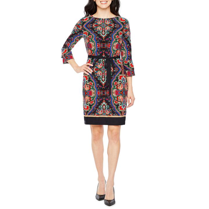 R & K Originals 3/4 Sleeve Pattern Shift Dress
