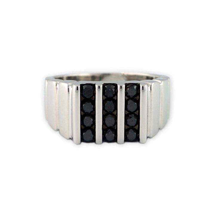 Mens Color Enhanced Black Diamond Sterling Silver Ring