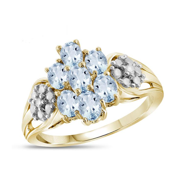 Womens Diamond Accent Aquamarine Blue 14k Gold Over Silver Cluster Ring